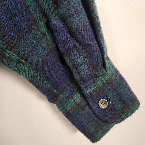 LL Bean Womens Flannel Shirt XL Petite Blue Green Button Plaid Fitted Outdoor - Picture 6 of 9